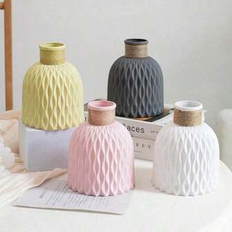 1 pieza Jarrón decorativo con diseño de ola, jarrón decorativo minimalista de plástico, adecuado para decoración del hogar, decoración de mesa de sala de estar, centro de mesa de comedor, soporte para flores secas (compatible con flores reales/artificiales), adecuado para decoración central de bodas