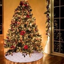 Falda de rbol de Navidad 36 Pulgadas, Piel Sinttica Faldas de rbol Blanco, Copo de Nieve Plateado - plata + 90 cm - Ver 5