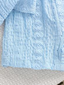 2pcs Baby Boy Street Fashion Set: Textured Pocket Bear Embroidered Shirt And Shorts - Blue - View 7