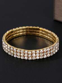 DAZY 1pc 8-Row Rhinestone Elastic Bracelet For Women, Jewelry For Festivals, Parties, Weddings - Gold - View 8