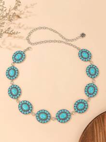 1pc Vintage Turquoise Cowgirl Belt - Perfect Gift For Elegant Dress Lovers, Suitable For Western Events & Casual Wear, Stylish Women's Waist Chain - Blue - View 16