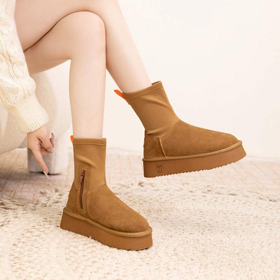Women Snow Boots - Chestnut-colored Medium-sized Tube - View 1