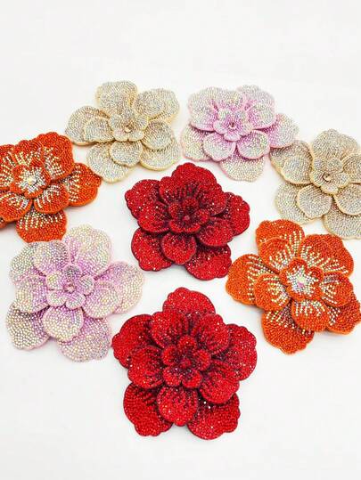 1pc Handmade Colorful Beaded & Sequin Flower Patch, DIY Decoration For Clothing, Hats, Bags, Shoes