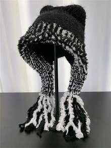 1 Stück süße Bärenohren Warm Plüsch Ohrenschützer, gestrickter Winterhut zum Gesicht klein halten, neuer europäischer und amerikanischer Herbst/Winter Stil Kälteoutfit für Frauen