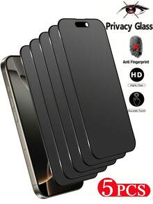 5片装防窥钢化玻璃屏幕保护膜,兼容 17/17 Pro/17 Air/17 Pro Max/16e/15/14/13/12/11 Pro Max/XR/X/XS Max/7/8 Plus,5片/包,手机隐私保护玻璃 - 黑色 - 查看 32