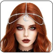 XAPY  Head Chain Boho Layered Hair Chain Ntage Moon Headpiece Costume Hair Accessories For Wen - 銀色 - 查看 1