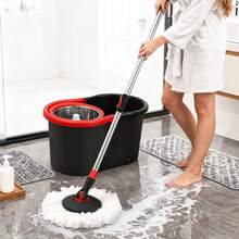 Spin Mop And Bucket With Wringer Set, With 1 Microfiber Mop Replacement Heads For Floor Cleaning(Without Soap Bottle) - màu đen - Xem 3