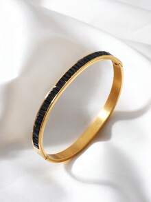 1 chiếc vòng tay thép không gỉ mạ vàng 18K, khảm đá Cubic Zirconia sáng bóng, vòng tay sang trọng nhiều màu, thích hợp đeo hàng ngày và ngày lễ, trang sức thời trang, phụ kiện thanh lịch làm quà tặng, trang sức tinh tế - Zircon nhiều màu - Xem 6