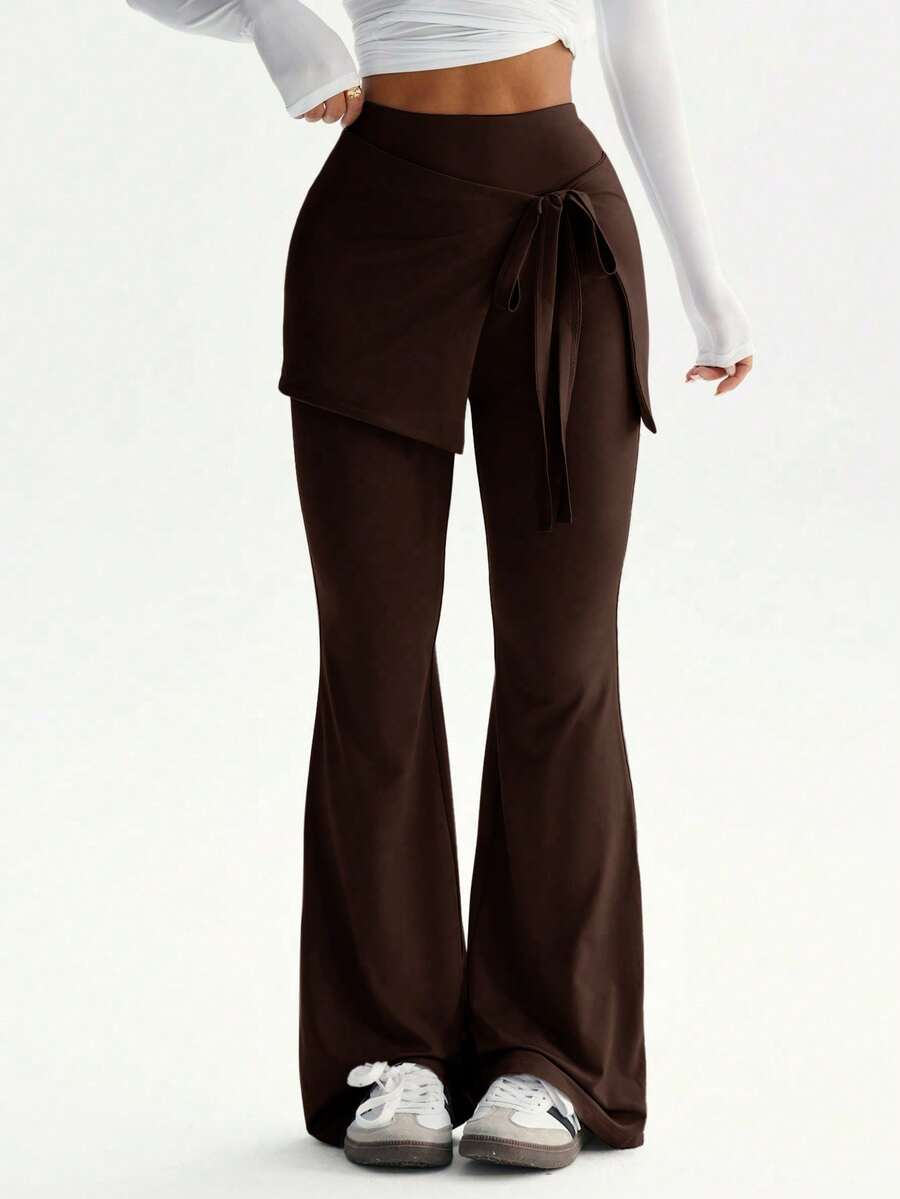 Women's Criss-Cross Tie Flare Pants | Easily Create A Casual Korean Style - Coffee Brown - View 1