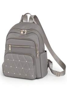 Women's Fashion Large Capacity Versatile Backpack With Rivets, Handbag, Shoulder Bag, Commuter Bag, Student Backpack, Mommy Bag - Khaki - View 6