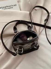 Mini Handbag, New Rhombus Color Block Retro Shell Shaped Shoulder Bag, Vintage Style - Coffee - View 5