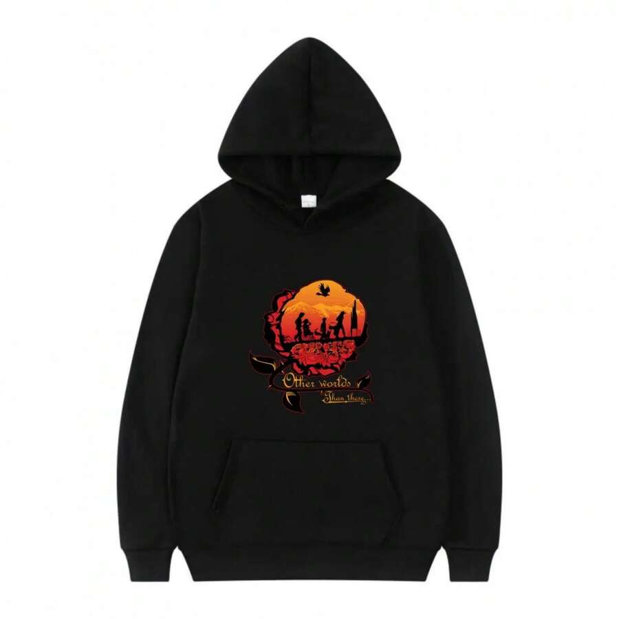 Sunset Rose - , Nature - Inspired Design Hoodies All Season Daily Casual Sports Pullover Jogging Pants.Jpg - Black 14 - View 1