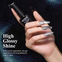 MIZHSE 9D Cat Eye Gel Nail Polish, Silver Magnetic Gel Polish With Magnet Stick, Magic Shimmer Galaxy Effect Holographic Glitter Silky Cat Eye Nail Polish Soak Off Nail Art Salon Manicure DIY At Home - ColorI - 查看 4
