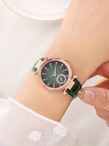 时尚简约女士石英腕表，休闲超薄。 - 玫瑰金 - 查看 10