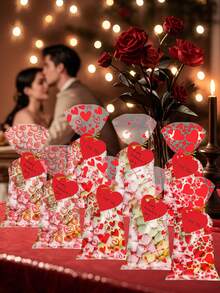 300/240/120/60pcs/Set Valentine's Day Heart Shaped Printed Glassine Paper Gift Bags, Red Heart Glassine Paper Candy Packaging Bags, OPP Plastic Candy Ties, Home Baking Sweets Packaging Bags, Wedding Party Supplies, Valentine's Day Supplies, Food Packaging Bags, Suitable For Valentine's Day, Anniversary, Wedding, Home Baking, DIY Packaging, Baking Packaging Supplies - Multicolor - View 4