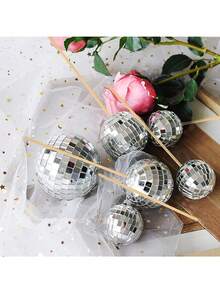 迪斯科球蛋糕装饰套装 - 竹签上的镜面球装饰签，适用于纸杯蛋糕和蛋糕装饰，无需用电，不含羽毛，迪斯科主题派对用品，是 70 年代庆祝活动的理想之选，非常适合生日、复古活动、万圣节、圣诞节活动和派对。 - 彩色 - 查看 12