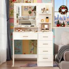 5 Drawers Dressing Table With 10 LED Lights Mirror Vanity Make Up Desk Modern - White - View 3