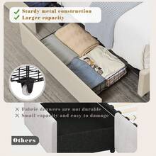 VECELO Modern Velvet Double Bed Frame With Storage Drawers & Headboard - Upholstered Platform Bed, Sturdy Wooden Slats | No Box Spring Needed In Beige - 米色帶抽屜 - 查看 4