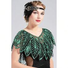 Shawl Wraps Sequin Beaded Evening Cape Bridal Shawl - 墨綠色 - 查看 3