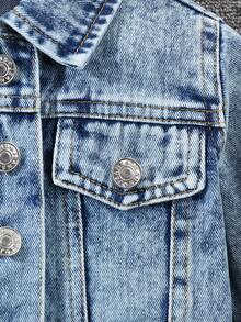 1 Set ' Fashionable Washed Blue Denim Jacket With Collar & Mini Skirt, With Cargo Pockets, Versatile Baby Girl Casual Outfit, Girls Indoor/Outdoor Street Wear Denim Set, Suitable For Daily Wear - Light Wash - View 4