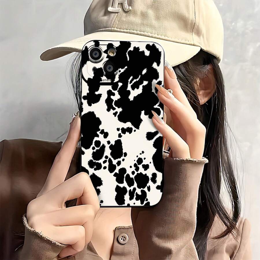 Funda para teléfono con diseño de estampado de vaca Compatible con fundas para teléfonos 17 16 Pro Max 15 Pro Max 13 y 12 Fabricada en material de TPU que proporciona protección contra golpes y caídas Un gran regalo para familiares, amigos, seres queridos, novios/novias y para Navidad - Negro - Ver 1