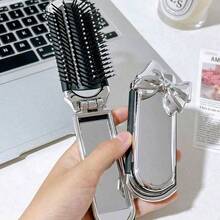 1 chiếc lược mini gấp gọn dễ thương, di động tiện lợi cho nữ, kèm gương nhỏ và đệm mềm - Bạc - Xem 5