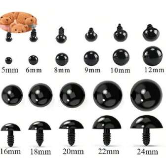 100个5-18毫米黑色塑料毛绒眼球安全眼，适用于钩编玩偶，5毫米10毫米，可用于DIY手工制作，趣味眼睛，动物配件，制作工具
