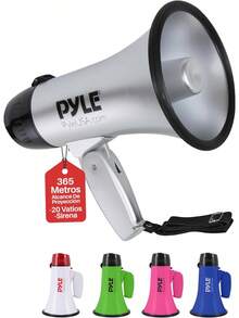 Pyle Megáfono Portátil con Sirena Altavoz Compacto Funciona con Pilas, Potencia de 20W, Micrófono, Plegable. Animadoras y Uso Policial Plateado - Verde - Ver 1