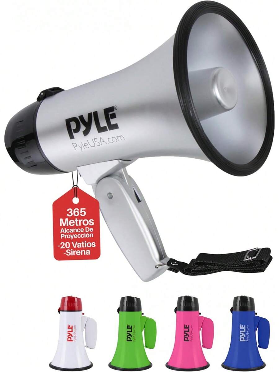Pyle Megáfono Portátil con Sirena Altavoz Compacto Funciona con Pilas, Potencia de 20W, Micrófono, Plegable. Animadoras y Uso Policial Plateado - Verde - Ver 1