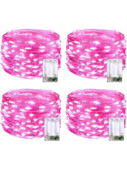 LED Battery Powered Starry String Lights, Copper Wire Fairy Lights, Suitable For Bedroom, Flickering Lights, Mason Jar Lights, Waterproof Firefly Lights, DIY Party, Christmas Decor, Gathering, Wedding, Tabletop Decor, Valentine's Day Decor, Room Decor, Home Decor, Gift Decor (Pink)