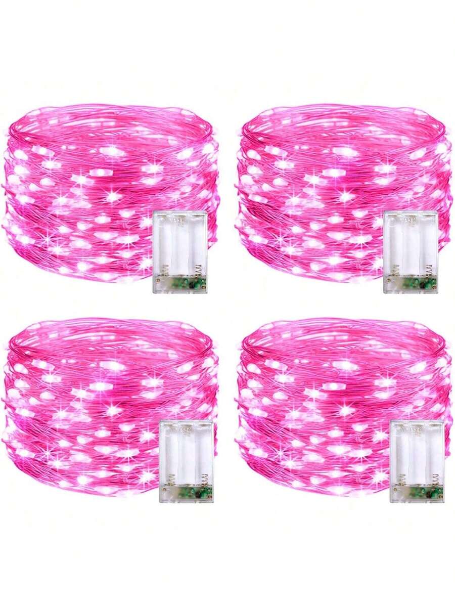 LED电池供电星光串灯，铜线仙女灯，适用于卧室，闪烁灯光，梅森罐灯，防水萤火虫灯，DIY派对，圣诞装饰，聚会，婚礼，桌面装饰，情人节装饰，房间装饰，家居装饰，礼品装饰（粉色）