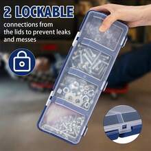 1个31x10x6厘米4格塑料螺丝收纳盒，采用高强度PP材料制成，防水工具整理盒，有黑色、灰色、蓝色和红色可选，多功能五金收纳盒，带可调节隔板，透明盖方便快速查看，可堆叠节省空间，也适用于工艺珠子、车库/工作室必备品、电子元件、珠宝配件，是家庭维修DIY和夏季收纳的理想选择。 - 彩色 - 查看 13