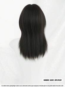 NAMM 1 PC Dark Brown Wolf Mullet Wig For Women,20 Inch Medium-Length Straight Wig With Bangs, Synthetic Fluffy Natural Realistic Full Machine Wigs Perfect For Daily Styling, Lolita Fashion, And Kawaii Cosplay Characters - Black - View 3