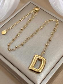 精致字母项链，女士字母吊坠，不锈钢链条，颈链，日常派对饰品，圣诞礼物 - 彩色 - 查看 23