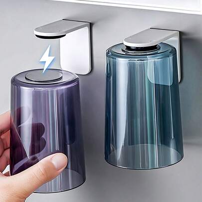 Cốc súc miệng từ tính úp ngược, không cần khoan, giá đựng bàn chải đánh răng treo tường, cốc đựng bàn chải đánh răng trong suốt tối giản, cốc súc miệng gia dụng, cốc treo bàn chải đánh răng, tiết kiệm không gian, giá đựng hợp vệ sinh, thích hợp cho bồn rửa, chậu rửa mặt, ký túc xá, phòng tắm xe RV, vật dụng trang trí nhà cửa thiết yếu cho nam và nữ