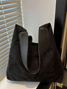 Casual Versatile Suede Tote Bag, Large Capacity, Suitable For Commuting, Minimalist Fashion Women's Shoulder Bag, 2025 New Korean Style, High-End Fashion, Casual Versatile Shoulder Bag, Suitable For Commuting, Shopping, School, Travel, Or As A Valentine's Day Gift.