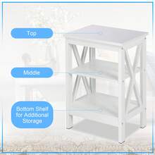 VECELO Set Of 2 Nightstand With 3-Tier Open Shelves - X-Shape Metal Frame Bedside Table, Small End Table For Bedroom & Living Room,White - White - View 5