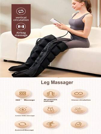 Benkompressionsmassageapparat, Fot, Vad, Lår, Knämassageapparat, Kompressionsskor, Återhämtningspresent, Jul, Mors dag, Fars dag-present för män och kvinnor, Lämplig för fot, ben, vad, lår, knäkompressionsmassage