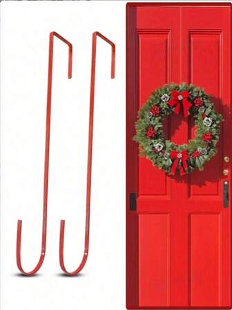 2个圣诞花环挂钩，12英寸花环挂钩，圣诞花环挂钩，前门花环挂钩，花盆门挂钩，派对花环装饰，金属花环挂钩，欢迎牌挂钩，杂物收纳挂钩，悬挂喂鸟器、花盆、栅栏、泳池杆、挂钩，各种节日花环