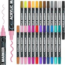 Realzeva Acrylic Paint Markers, 24 Colors Dual Tip Acrylic Paint Pens For Rock Painting, Fabric, Wood, Canvas, Stone, Glass, Scrapbook, DIY Crafts &Amp; Art Supplies - Stocking Stuffers &Amp; Christmas Gifts - trắng - Xem 1