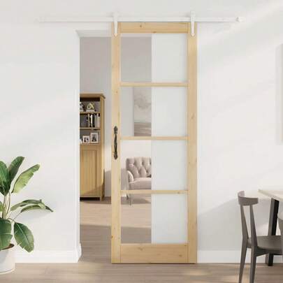 Schiebetür Braun 83 x 232 cm Massivholz Kiefer und Glas