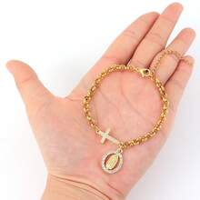 1pc New Classic Cross Mary Mama Pendant Golden Stainless Steel Chain Bracelets For Women - Yellow Gold - View 4
