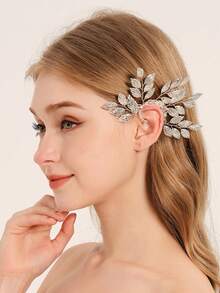 1 Pearl Earring Clip, Bridal Headpiece, Vintage Women's Hair Accessory, Antique Style, High-End Wedding Ear Hook Valentine's Day Accessories - Silver - View 11