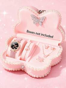 6/5pcs Set Elegant Fashion Delicate Butterfly Dial Quartz Watch, Paired With Butterfly Necklace, Bracelet, Ring, Earrings, Jewelry Set, Suitable For Girls' Daily Wear, Christmas Gift, Birthday Surprise, Graduation Season, School Party, Travel, Perfect Gift For Girls (Excluding Gift Box)