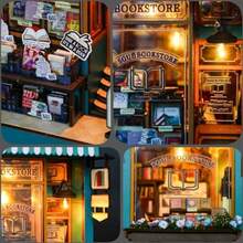 WSXC Book Nook DIY Miniatures Book Nook Kit Store 3D Creative Decorative Bookend Bookshelf Insert Wooden Puzzle With Led Suitable For Teenagers Adults Halloween Christmas Decoration Gifts Blue - 如圖 - 查看 4