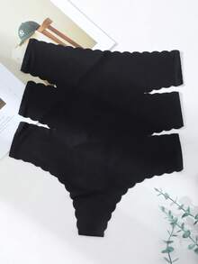 3pcs/Set Women's Seamless G-String Panties, Comfortable T-Back Thong Underwear, Sexy Seamless Triangle Briefs - Black - View 5