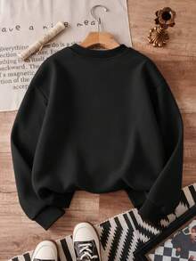 Tween Boys Casual Cool Mountain Outdoor Print Round Neck Long Sleeve Sweatshirt Autumn And Winter Student Boys Clothes - Black - View 3