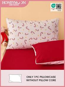 1pc Candy Cane Print Pillowcase (Pillow Insert Not Included), Soft & Breathable, Suitable For Daily Living Room, Bedroom, Sofa Home Decor, Car Pillow Cover, Machine Washable. Applicable For Home Bedding, School Dormitory Bedding, Oeko-Tex Certified. - Multicolor - View 1