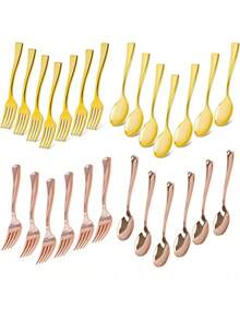 Mini Gold Appetizer Forks And Spoons, Suitable For Tasting Appetizers, Cocktail Appetizers, Charcuterie Boards, Wedding Receptions - Gold - View 8