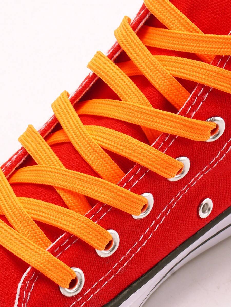 1 Pair Orange Hollow Flat Woven Shoelaces, Suitable For Skate Shoes, Sneakers, Casual Shoes - Orange - View 1